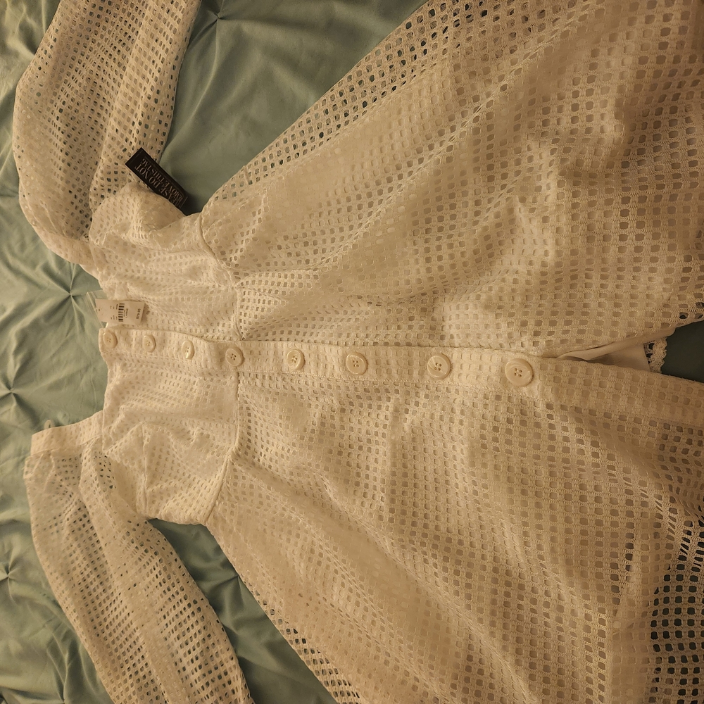 White Button-Up Mesh Top